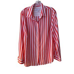 Coldwater Creek Women's Size 1X - 18 - Pink& White Striped ButtonUp Shirt CLEAN